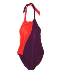 Athleta Asym Colorblock One Piece Swimsuit Orange Purple Asymmetrical UPF 50+ S